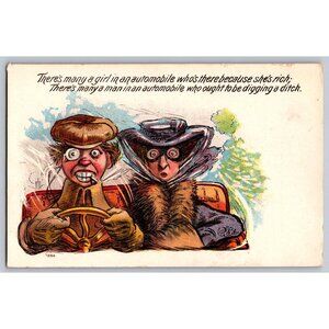 Antique 1908 F. Earl Christy Comic Postcard - Early Automobile Satire - "Digging